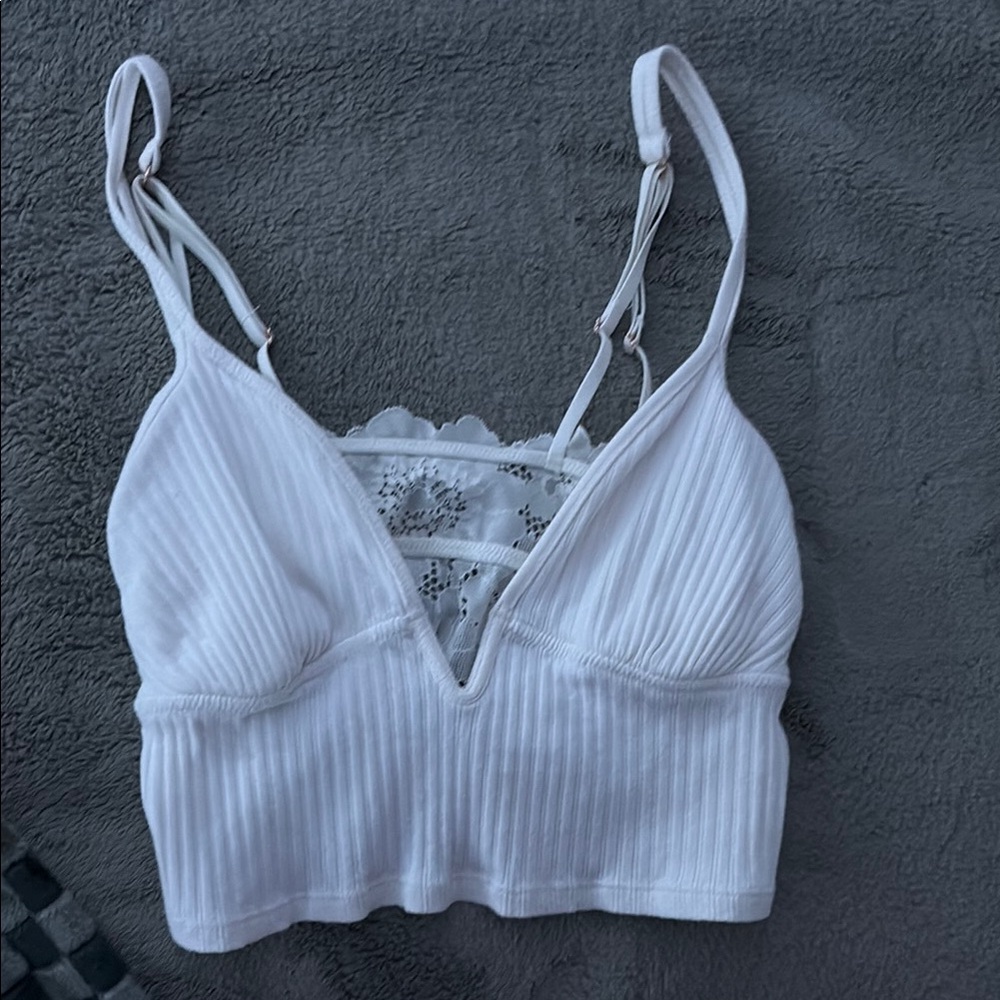 Aerie White Ribbed Lace Bralette